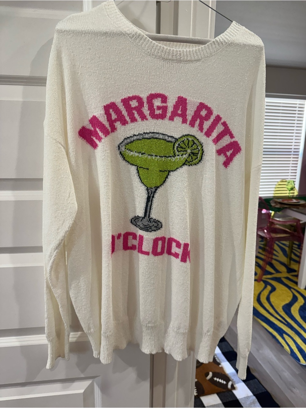Show Me Your MuMu Cream Margarita Graphic Crewneck Sweater with Pink Lettering